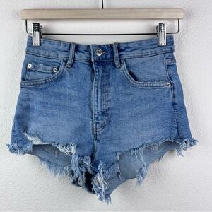 Zara Jean Shorts Womens Four Cut Off Denim Distressed Destroyed Blue